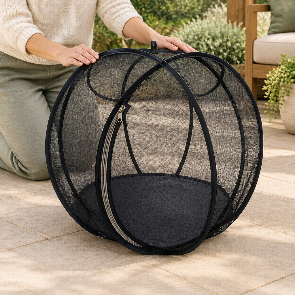 pop it open — Meowdow black pop-up mesh cat pod
