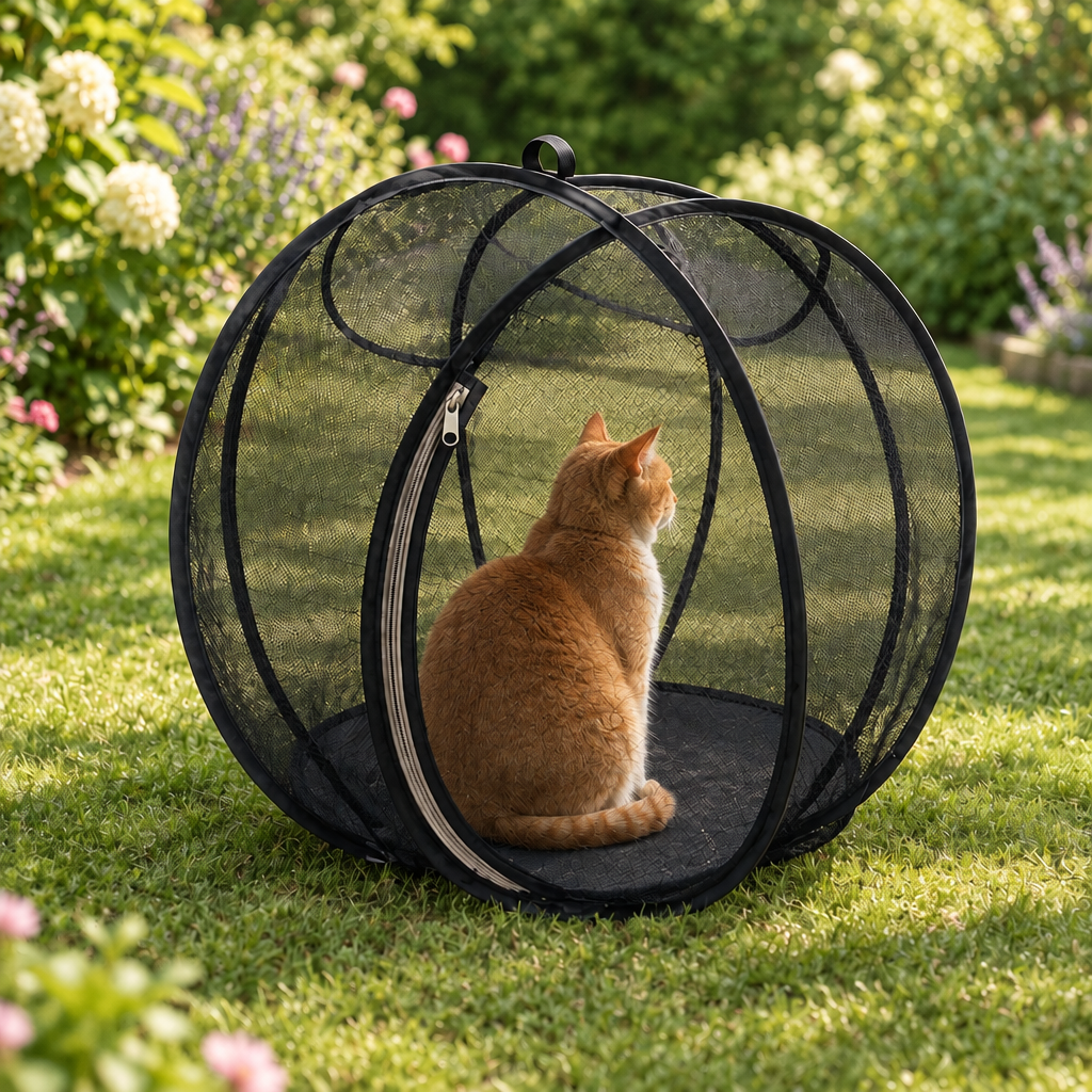 garden afternoons — Meowdow black pop-up mesh cat pod