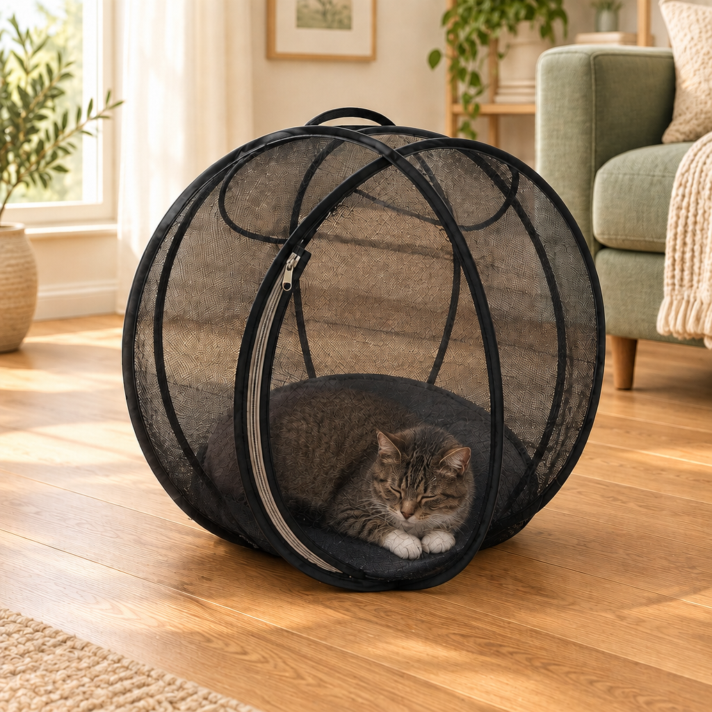 indoor den — Meowdow black pop-up mesh cat pod
