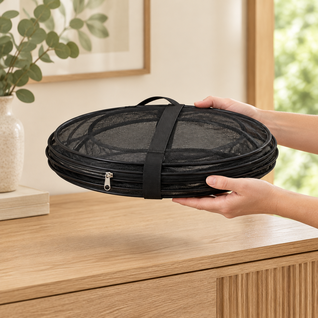 folds flat — Meowdow black pop-up mesh cat pod